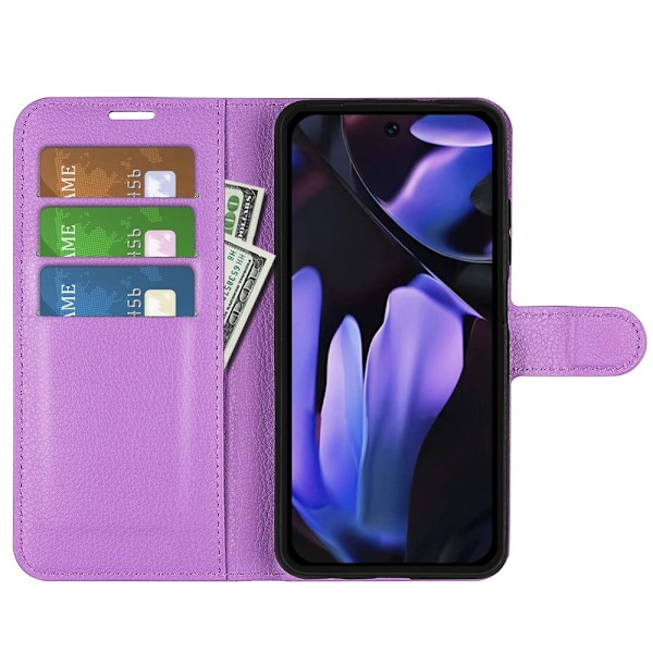 Google Pixel 9a Fodral Litchi Läder Lila