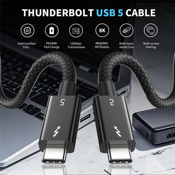 2m Thunderbolt 5 Kabel USB-C 240W 8K / 60Hz PD Svart