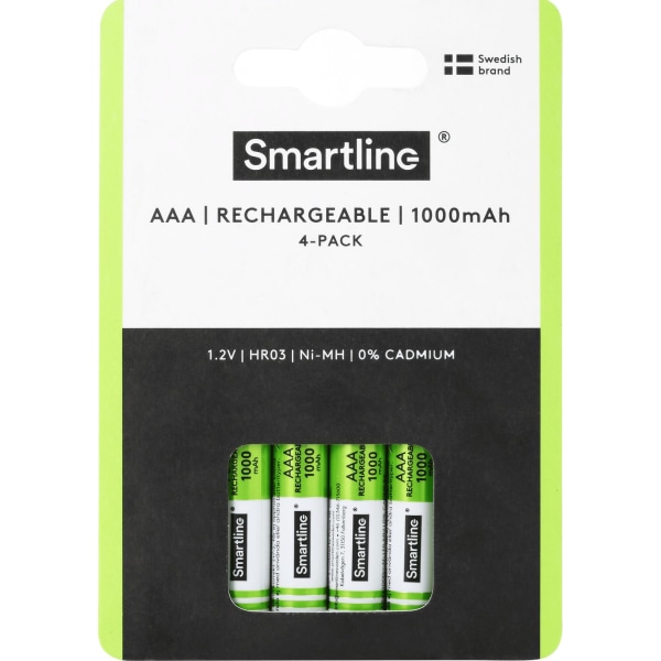 Smartline AAA 1.2V Ni-Mh Batteri Laddbar, 1000mAh, 4-PACK