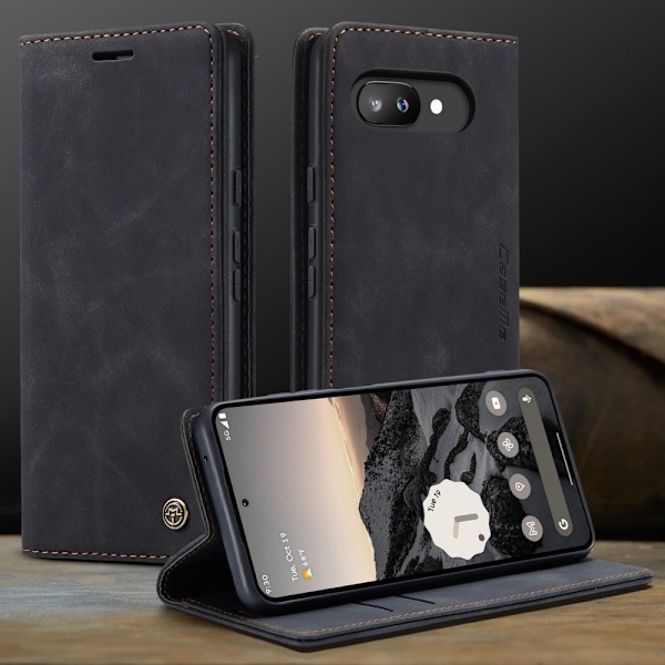 CASEME Google Pixel 9a Fodral Flip Retro Läder Svart