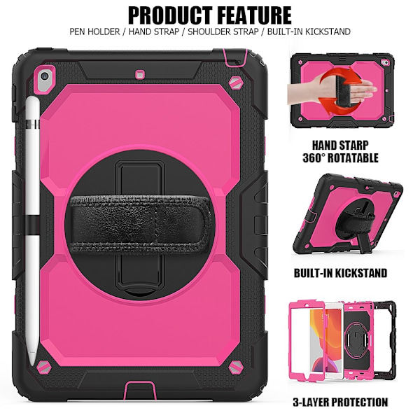 iPad 10.2 2019/2020/2021 Skal 360° Kickstand Med Strap