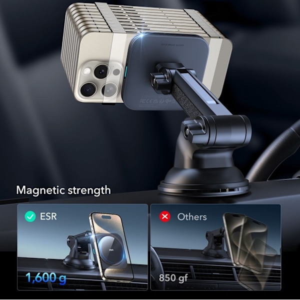 ESR 15W Qi2 Magnetisk MagSafe Billaddare HaloLock Svart