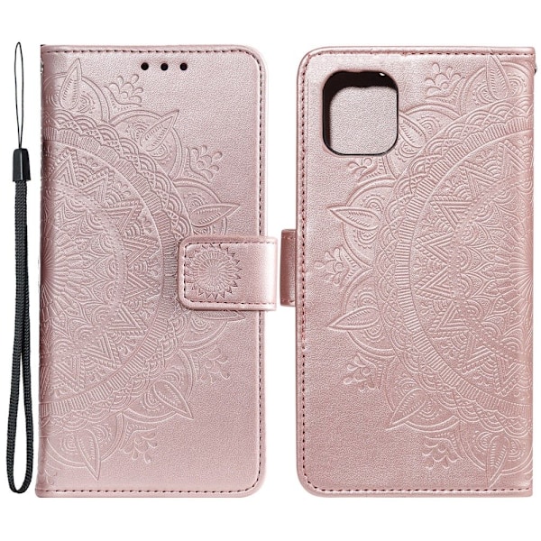 iPhone 13 - Tryckt Mandala Läder Fodral - Roséguld