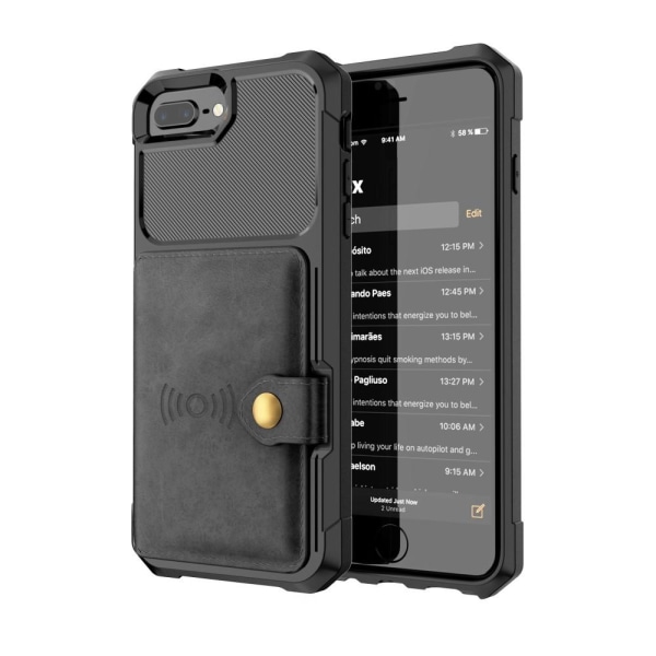 iPhone 6/6S/7/8 Plus - Skal Med Magnetiskt Plånbok - Svart Black Svart