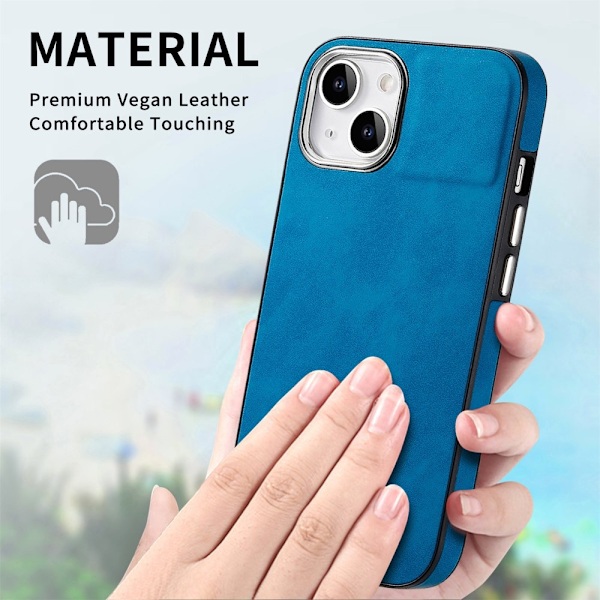 iPhone 15 Plus Skal Läderbelagt Skin Touch Blå