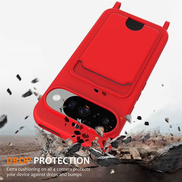 Google Pixel 10 Skal Med Kortfack & Mobilsnöre Silikon Röd