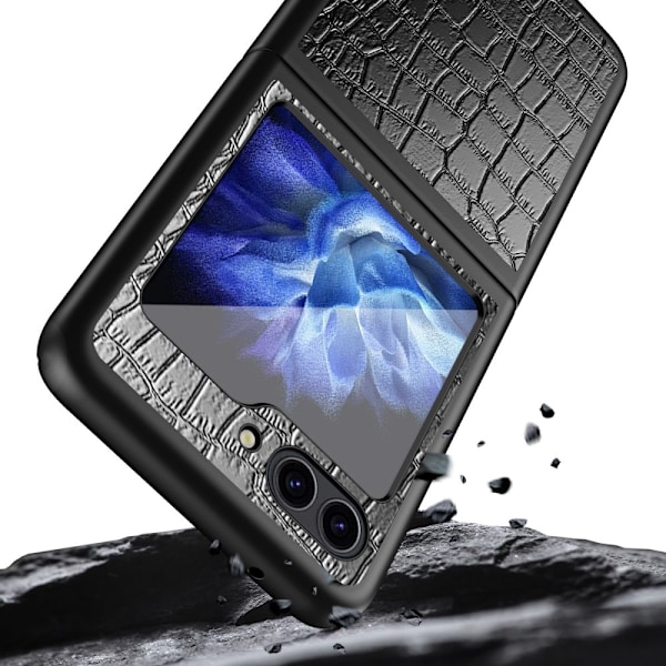 Galaxy Z Flip 6 Skal Krokodil Textur Läder Svart
