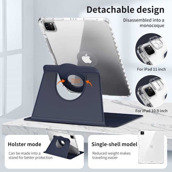 iPad Pro 11 2024 Fodral Hybrid Rotation Pennhållare Mörk Blå