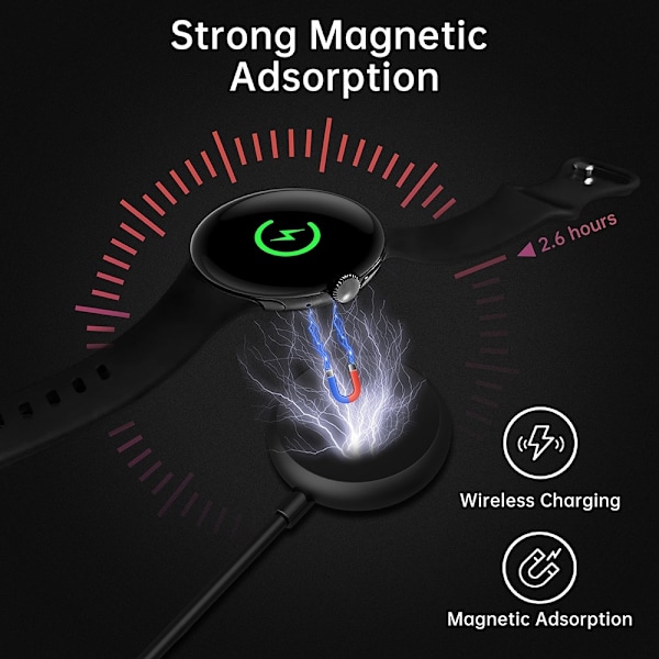 1m Magnetisk USB-C Laddare Google Pixel Watch  Svart