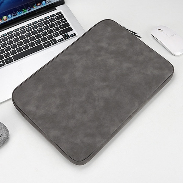 Läder Laptop Sleeve Med Mjukt Foder 13.3" Mörk Grå