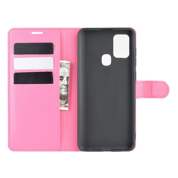 Samsung Galaxy A21s - Litchi Plånboksfodral - Rosa Pink Rosa
