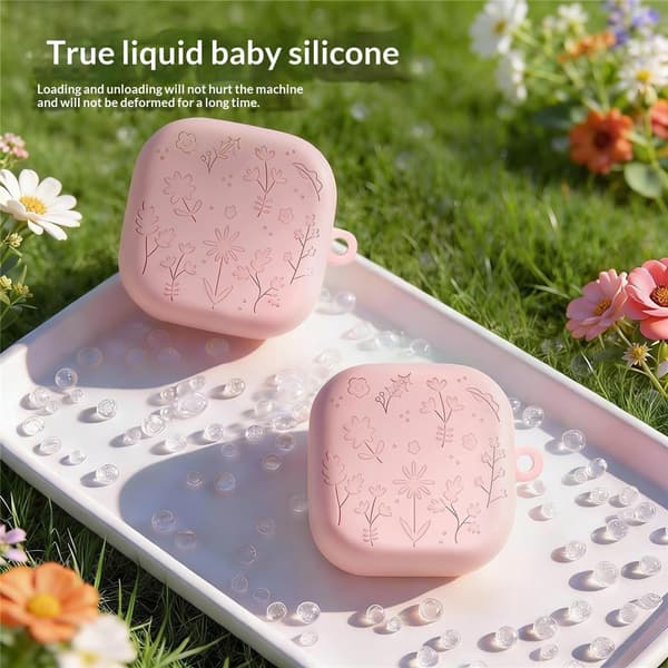 Samsung Galaxy Buds 4 / 4 Pro Skal Silikon Blommigt Tryck Grå