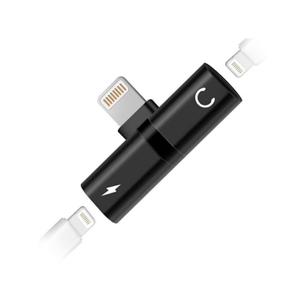 Lightning Splitter x2 Lightning Port Med Stöd För Volymkontroll - Svart