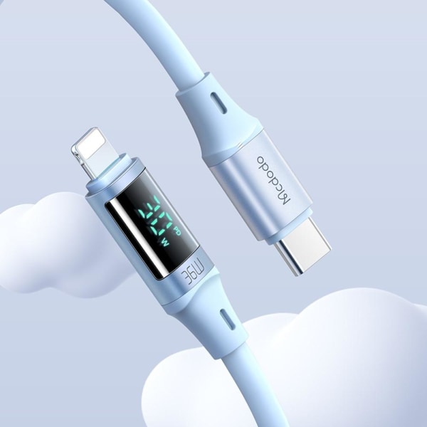 Mcdodo 36W 1.2m PD USB-C - Lightning LED Silikon Kabel Blå