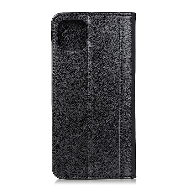 iPhone 12 Pro Max - Split Läder Litchi Fodral - Svart Black Svart