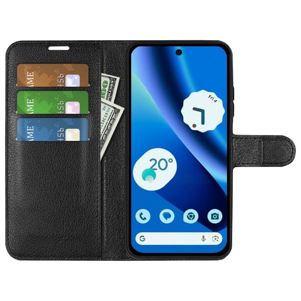 Google Pixel 10a Fodral Litchi Läder Svart