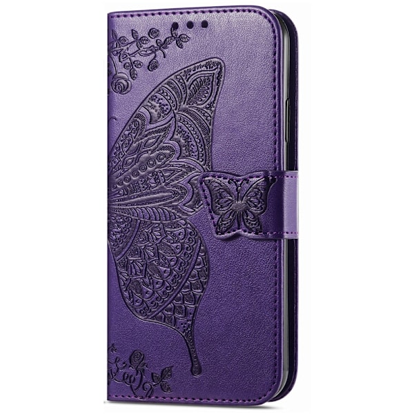 Xiaomi Redmi Note 14 5G Fodral Läder Fjäril Tryck Mörk Lila