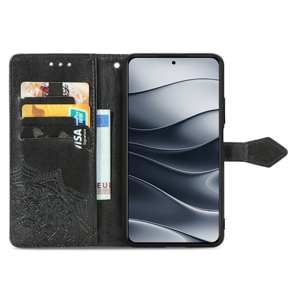 Xiaomi Redmi Note 14 5G Fodral Läder Mandala Tryck Svart