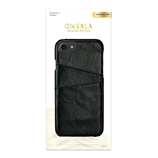 ONSALA iPhone 6/7/8/SE Skal Äkta Läder Kortfack Svart