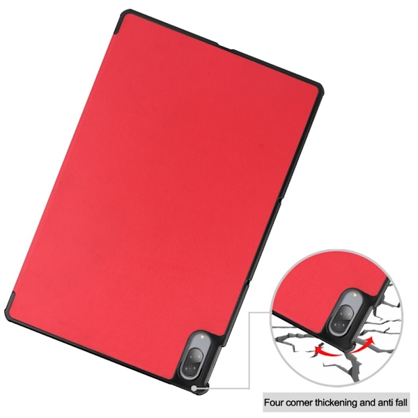 Lenovo Tab P11 Pro - Tri-Fold Läder Fodral - Röd Red Röd