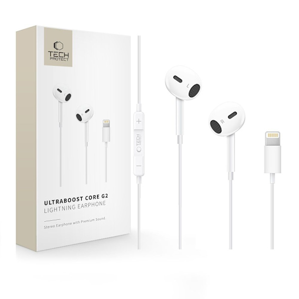 Tech-Protect In-Ear Hörlurar Lightning UltraBoost Vit