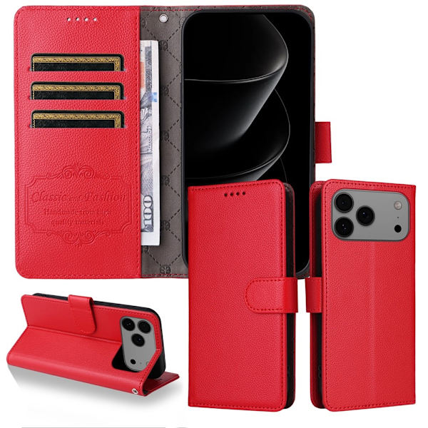 iPhone 17 Pro Max Fodral RFID Läder Röd