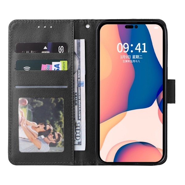 iPhone 14 Pro Fodral Läder Med Snodd Svart