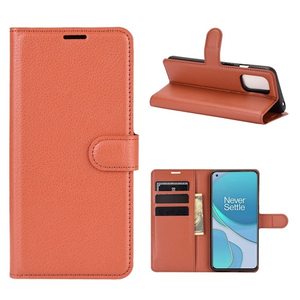 OnePlus 8T / 8T+  - Litchi Läder Fodral - Brun Brown Brun