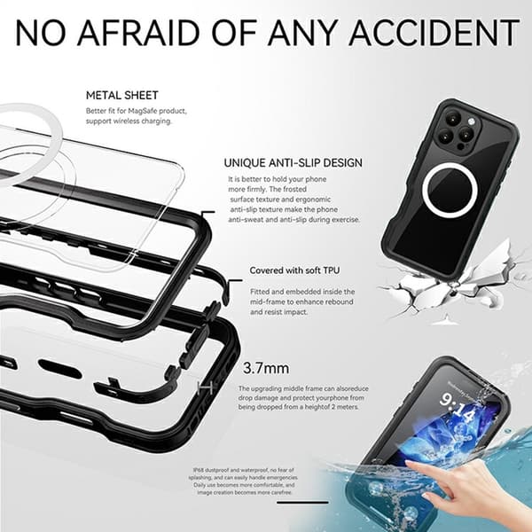 REDPEPPER iPhone 16 Pro Max Skal MagSafe Vattentät IP68 Svart