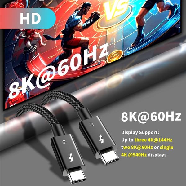 2m Thunderbolt 5 Kabel USB-C 240W 8K / 60Hz PD Svart