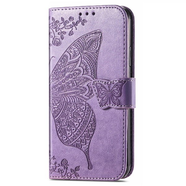 iPhone 13 - Butterfly Print Läder Fodral - Lila