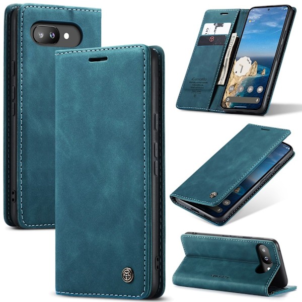 CASEME Google Pixel 9a Fodral Flip Retro Läder Blå