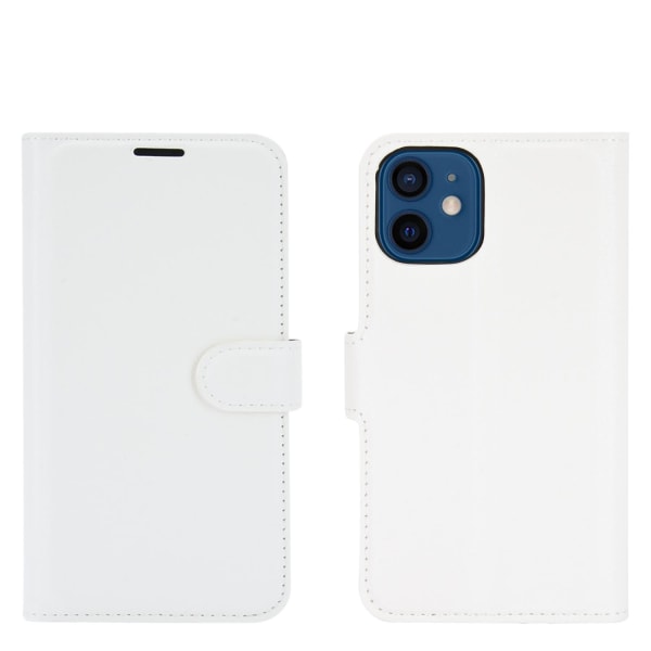 iPhone 12 Mini - Litchi Textur Fodral - Vit White Vit