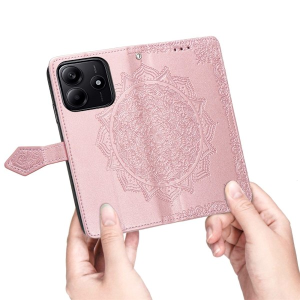 Xiaomi Redmi Note 14 5G Fodral Läder Mandala Tryck Roséguld