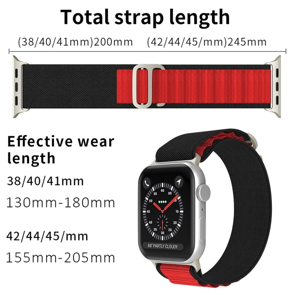 Apple Watch 42/44/45/49 mm Armband Alpine Pro Loop Svart/Röd