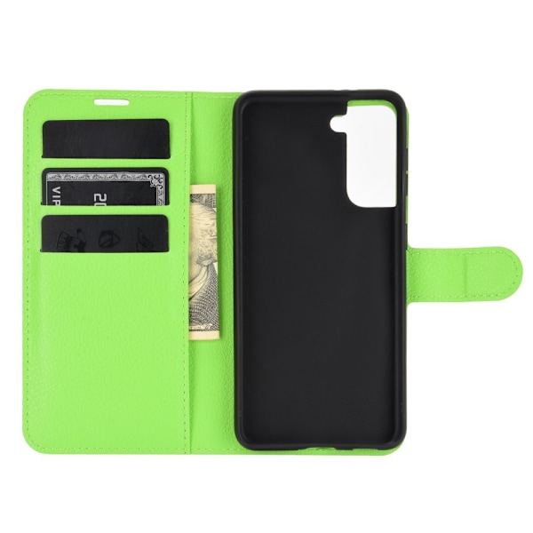 Samsung Galaxy S21 Plus - Litchi Läder Fodral - Grön Green Grön