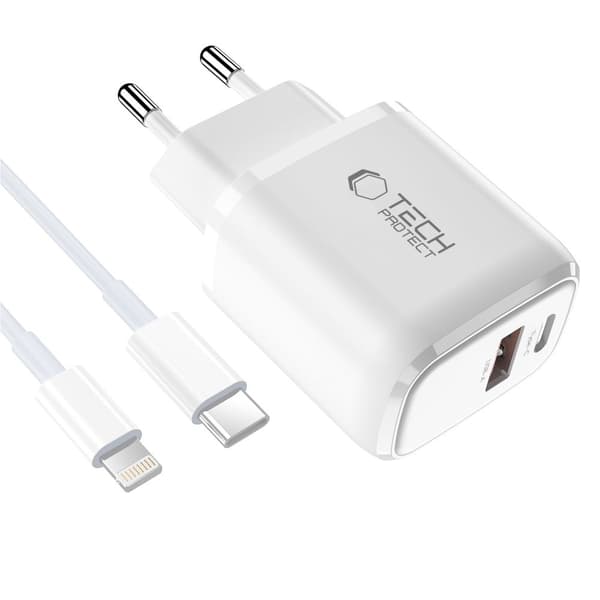 Tech-Protect 20W Väggladdare PD Inkl. Lightning - USB-C Kabel Vit