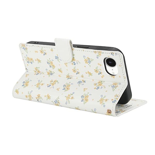 iPhone 17e / 16e Fodral Rhombus Läder Blommor Vit