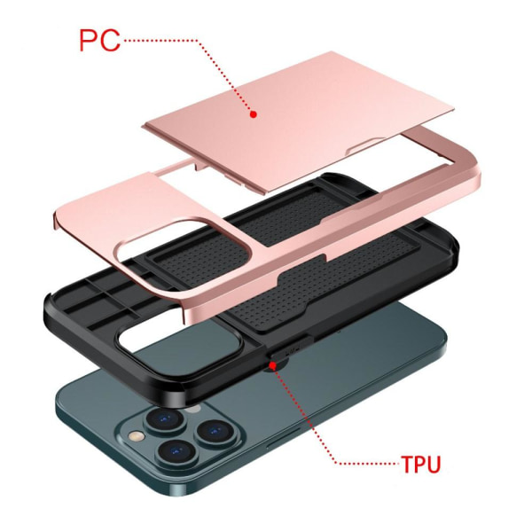 iPhone 13 Pro - Hybrid Skal Med Kortfack - Röd