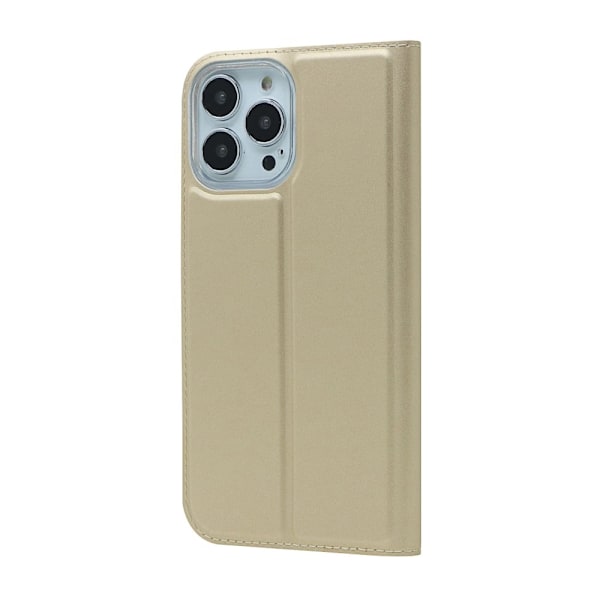 iPhone 13 Pro - Silkeslent Läder Flip Fodral - Guld