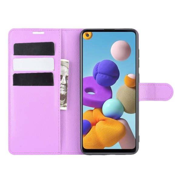 Samsung Galaxy A21s - Litchi Plånboksfodral - Lila Purple Lila