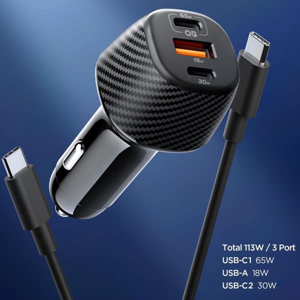 Spigen 113W USB-C / USB-A Billaddare Essential Svart