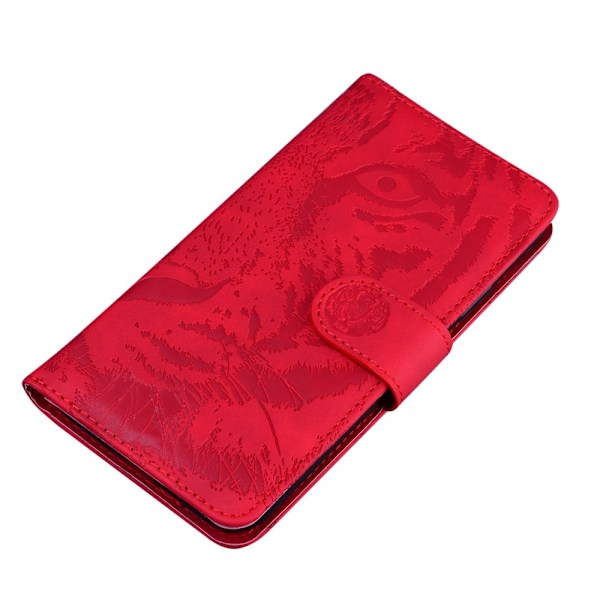 OnePlus 9 Pro - Tiger Tryck Läder Fodral - Röd Red Röd