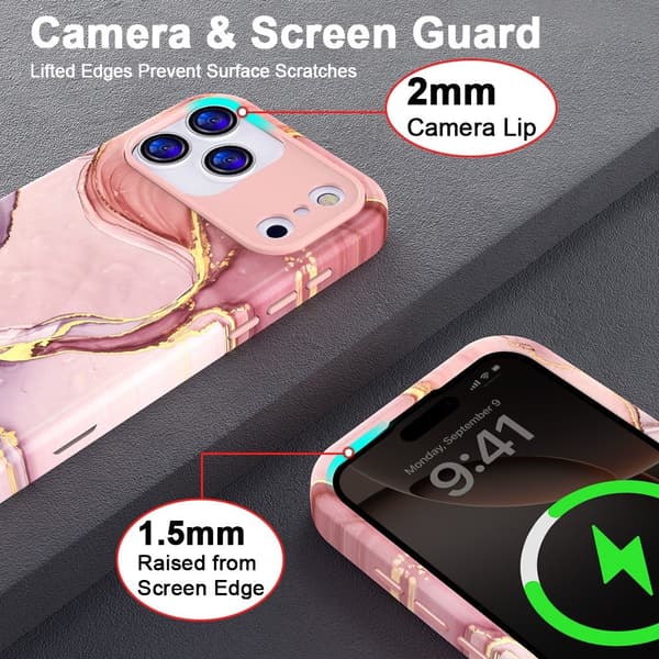 iPhone 17 Pro Skal Hybrid Med Marmor Tryck Rosa