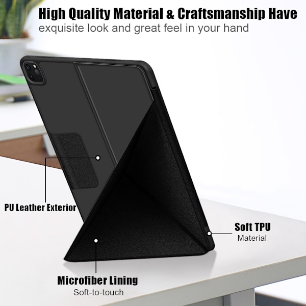 iPad Pro 12.9 (2018/2020/2021) - Origami Läder Fodral - Svart Svart