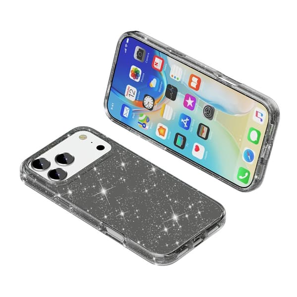 iPhone 17 Pro/18 Pro Skal Hybrid Glitter Svart