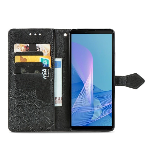 Sony Xperia 10 III - Mandala Läder Fodral - Svart Svart