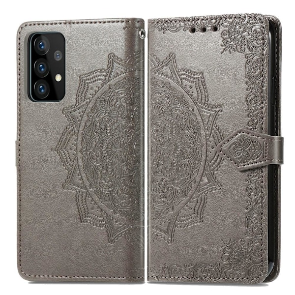 Samsung Galaxy A52 / A52s - Mandala Läder Fodral - Grå Grey Grå