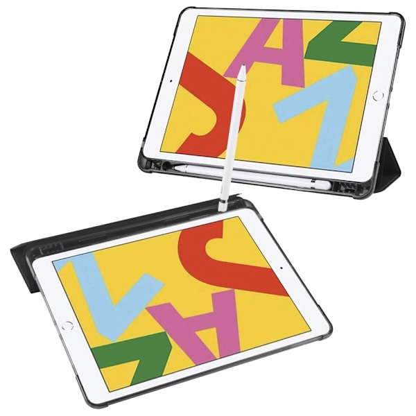 iPad 10.2 2019/2020/2021 Fodral Tri-Fold Med Pennhållare Svart Svart