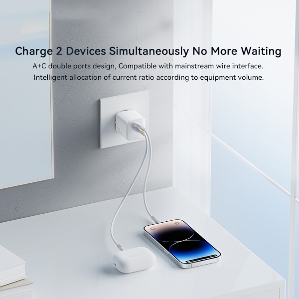 ESSAGER 33W GaN USB-C/USB-A Snabbladdare Vit